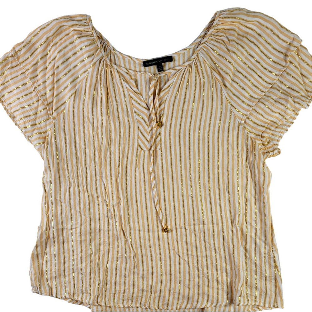 Adrienne Vittadini Gold Stripe Short Sleeve Blouse SZ XL
